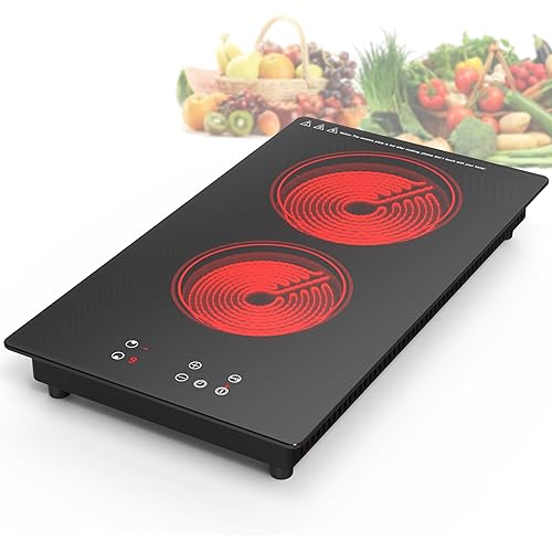 Electric Cooktop,Built-in and Countertop Electric Stove Top, 2100W 110V Electric Burner 9 Heating Level, Timer & Kid Safety Lock, Sensor Touch Control 2 Burner Electric Cooktop.