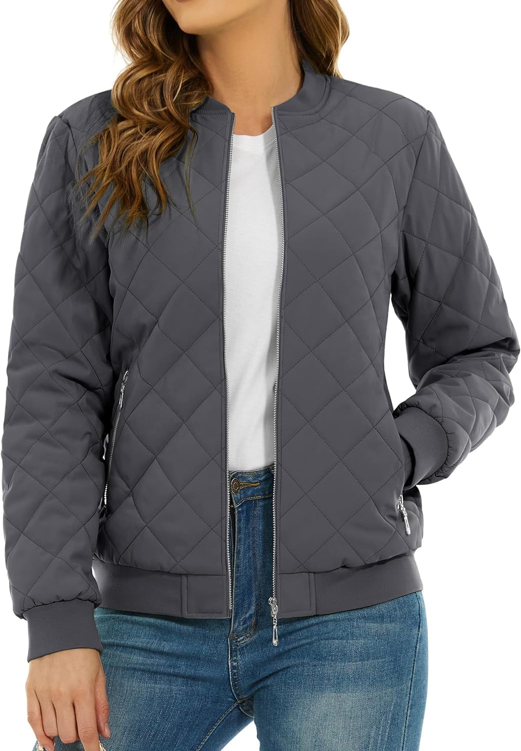Women's Diamond Quilted Jackets Lightweight Full Zip Up