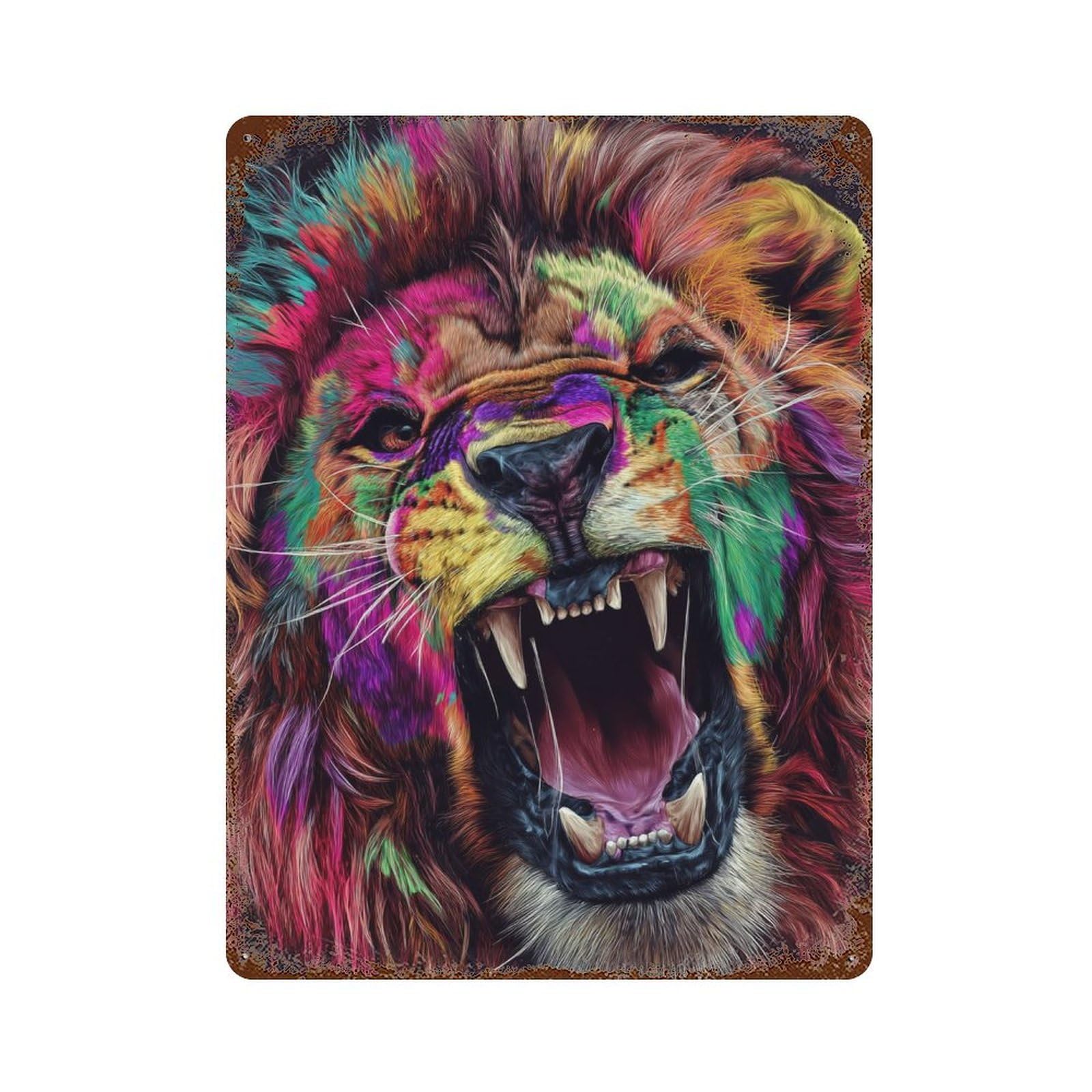 Colorful Roaring Lion Art Print-1 Decorative Tin Sign 15.7"x11.8", Farmhouse Wall Decor for Garage, Bar And Workshop Decor