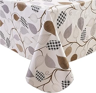 Walrus Heavy Duty Vinyl Tablecloth with Flannel Backing Waterproof Oil-Proof Plastic Table Cloth Stain-Resistant Wipeable Rectangle or Square Table Cover for Indoor and Outdoor (Leaves, 54X54 Inch)