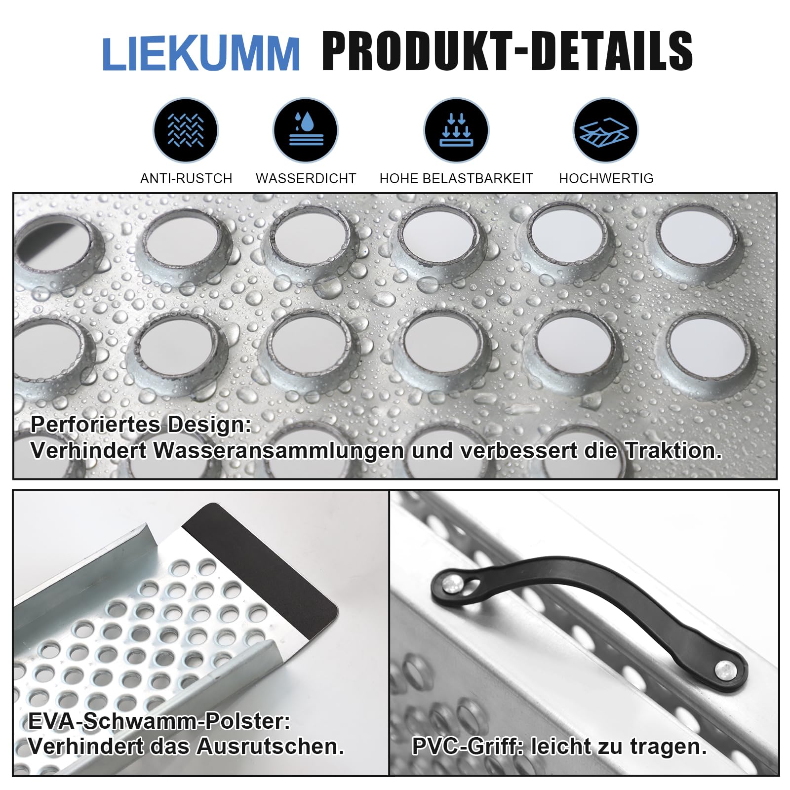 LIEKUMM Rampas de Carga, 150 cm Rampa de Acceso, rampa de Carga con perforación, 600 kg/par de Capacidad para Motocicleta, ATV, camión, Quad, cortacésped, 2 Unidades | Estable Carga máxima 600 kg, Acero Antioxidante, Adecuada Para Remolque Para Coche, Mot