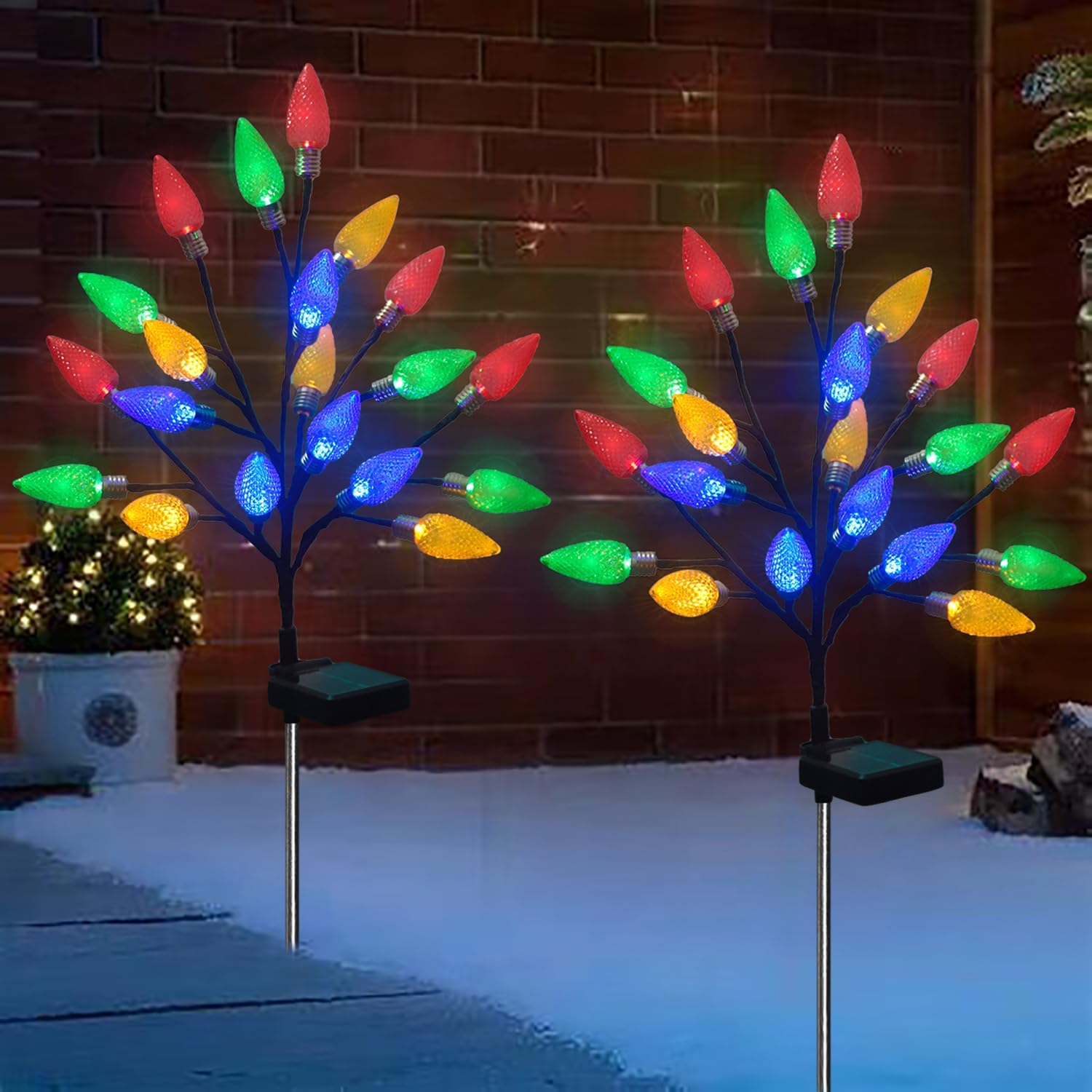 HUGSVIK 2Pack Solar Prelit Christmas Tree Stake Lights, 8