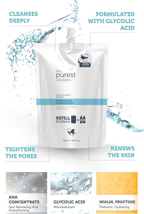 The Purest Solutions Canlandırıcı Ve Gözenek Sıkılaştırıcı Tüm Ciltler Için Glikolik Asit Tonik Ekolojik Yedek Paket 400 Ml