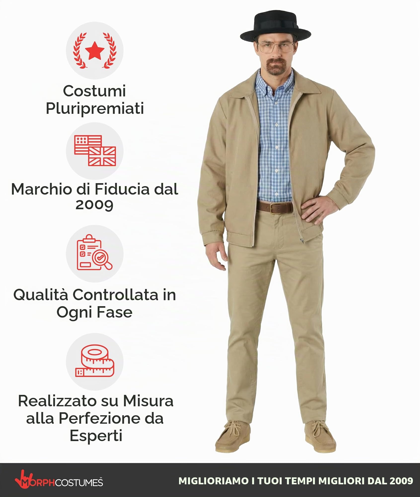 Morph Costume Chimico Televisivo Per Uomo, Cappotto Con Cappello, Pizzetto E Occhiali Costume Carnevale Uomo