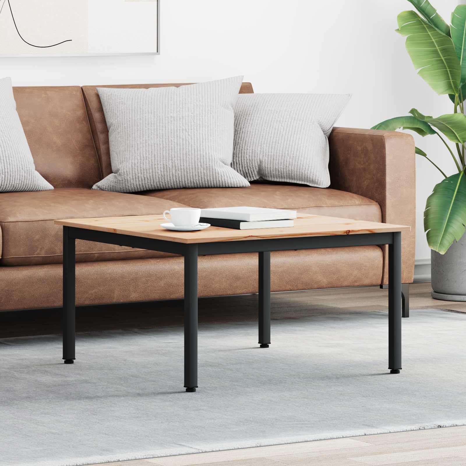 Stolik kawowy naturalny, 80 x 80 x 45 cm, lite drewno sosnowe, nowoczesny stół do salonu, stolik pomocniczy, sofa, meble