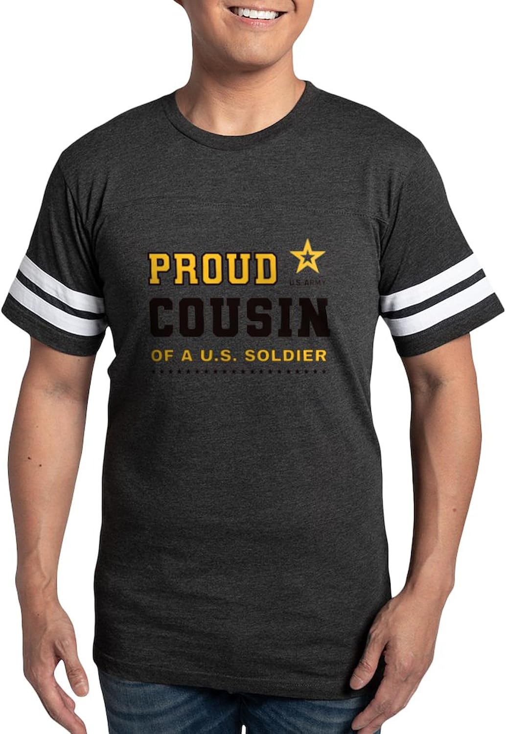 CafePress Proud Cousin of A Soldier Black and Gold T Shirt Men's Football T-Shirt
