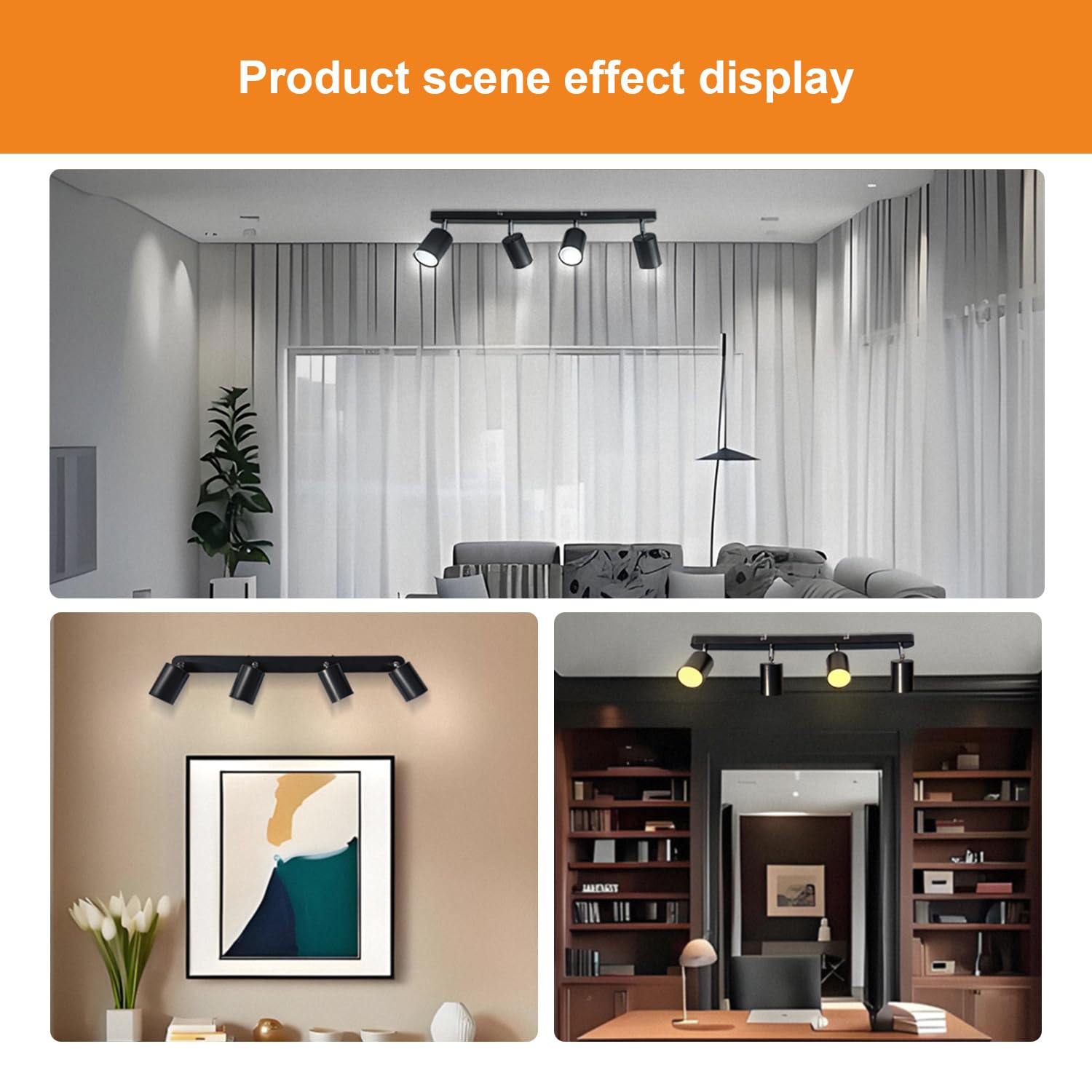 Faretti LED Soffitto Orientabili GU10, 5W Faretti Soffitto 4 Luce, Bianco Caldo 3000K Lampadario Faretti Nero, Lampada Faretti Soffitto per Soggiorno Camera da Letto Corridoio