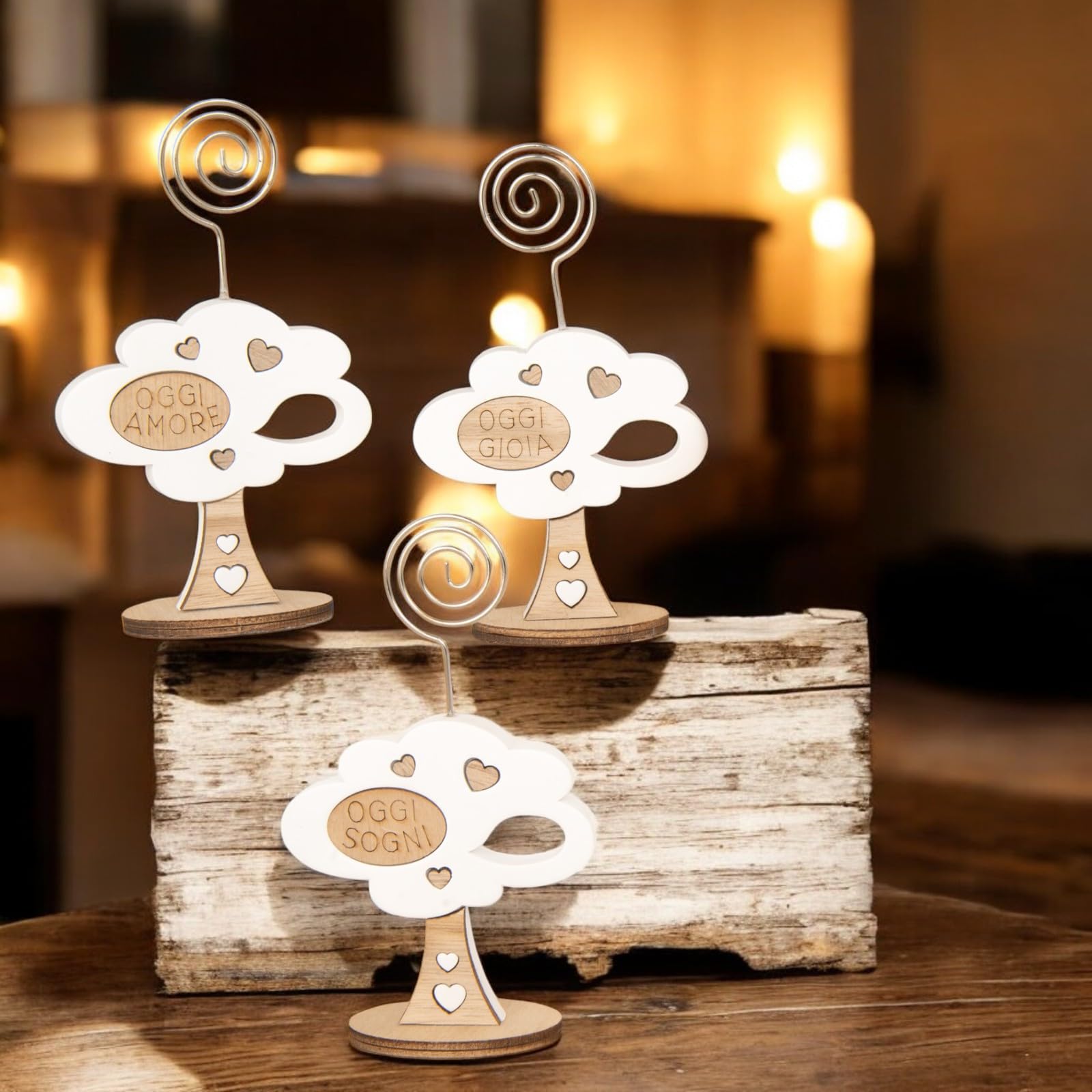 Doni Bomboniere Battesimo 12PZ Memoclip Albero della Vita Decorato Comunione Cresima Matrimonio Compleanno con Cuoricini e Frasi Oggi Amore Gioia Sogni Idee Regalo Originali Economiche