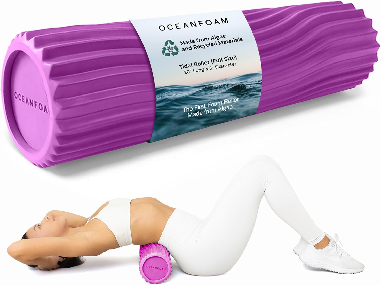 Oceanfoam Tidal Roller - Magenta - Muscle Massage Foam Roller for Back Pain & Stretching - Firm and Ergonomic Wide Wave Textured - Yoga, Athletics, & Wellness - Full Size, 20" x 5" - Image 2