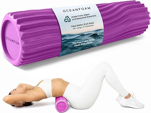 Miniatura 85 de Oceanfoam Tidal Roller - Rojo, Azul Marino Oscuro y Natural Marmóreo - Rodillo de espuma para masaje muscular para dolor de espalda y estiramiento -