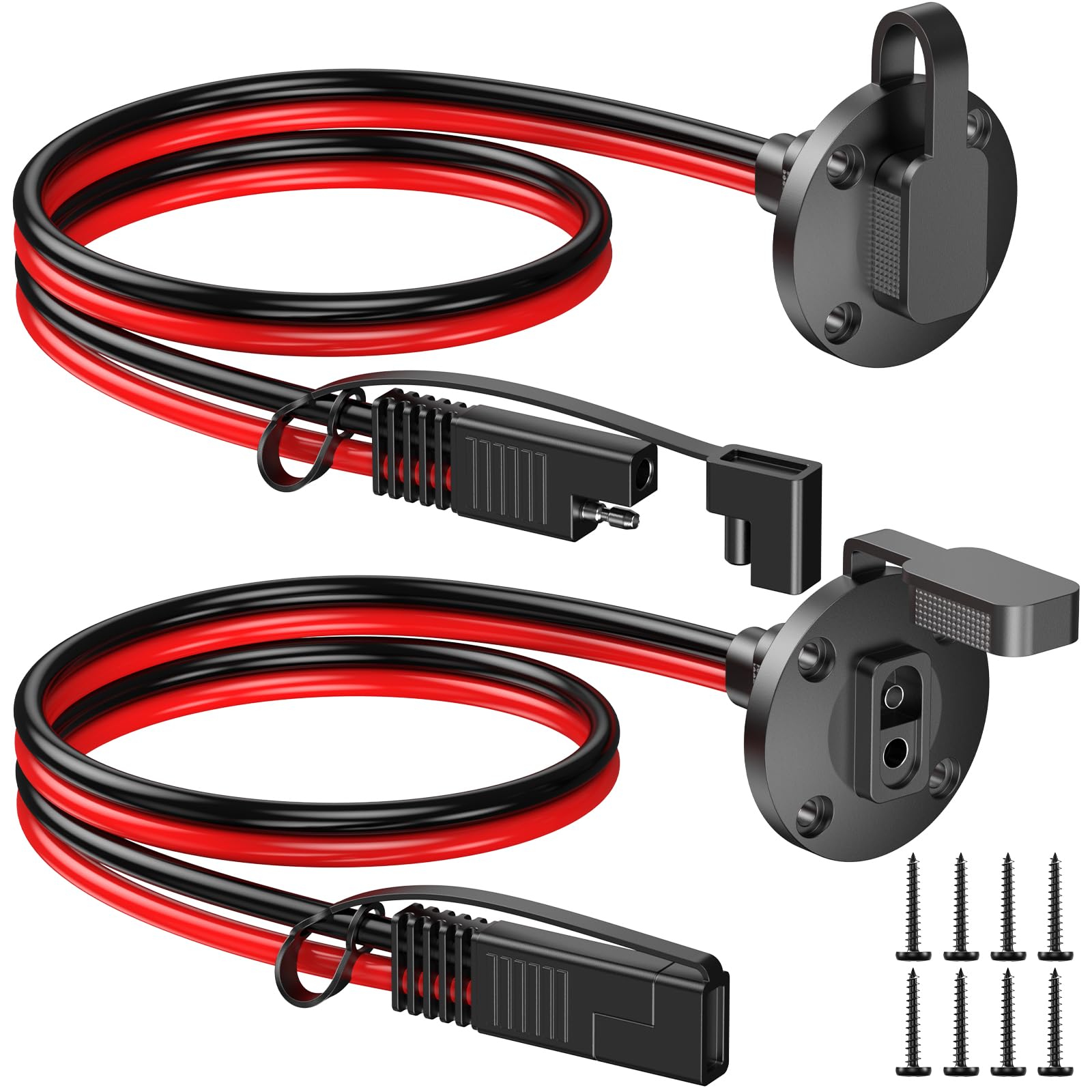 SAE Connector Power Socket Sidewall Port, 10AWG Cable Weatherproof Cable Quick Connect Panel Mount Universal Flush Mount Adapter for Solar Generator Battery Charger (2 Pack)