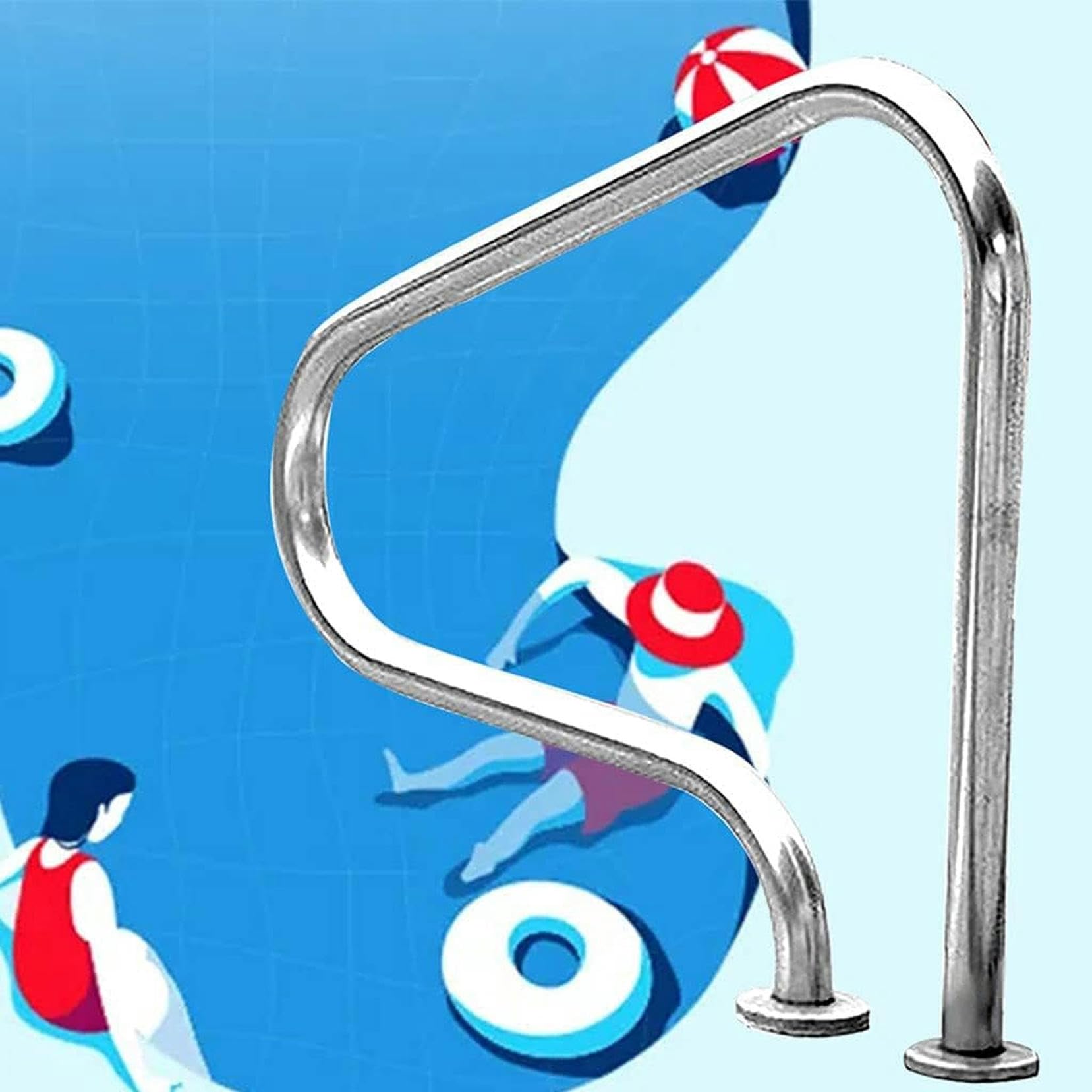 Main courante de piscine à montage facile 1 pièce en acier argent