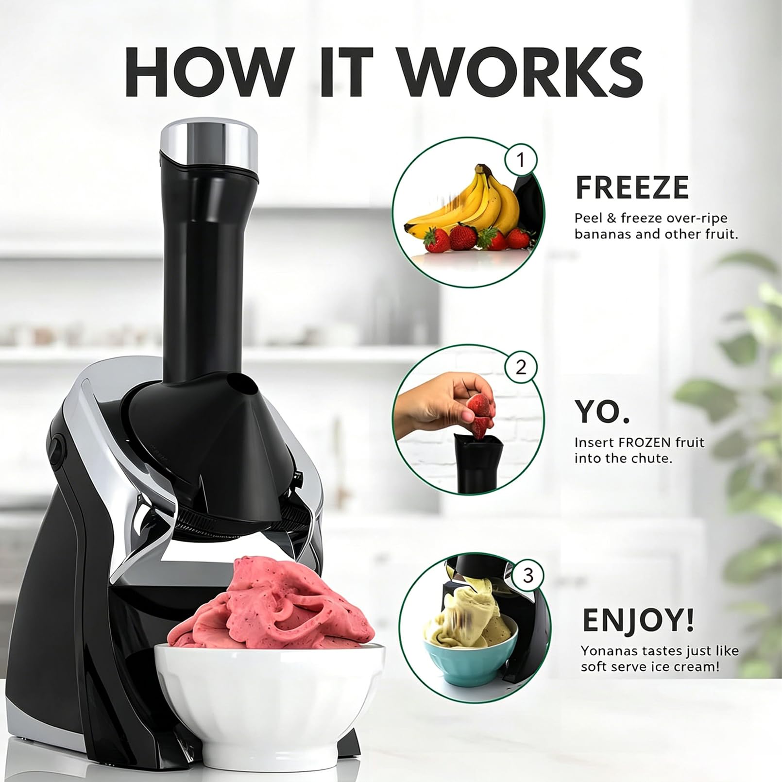 Gelatiera Soft Serve Salutare per Bambini – Macchina per Dessert di Frutta Congelata Trasforma Banane, Frutti di Bosco, Mango in Sorbetto Vegano E Dolci Senza Latticini, Facile da Pulire