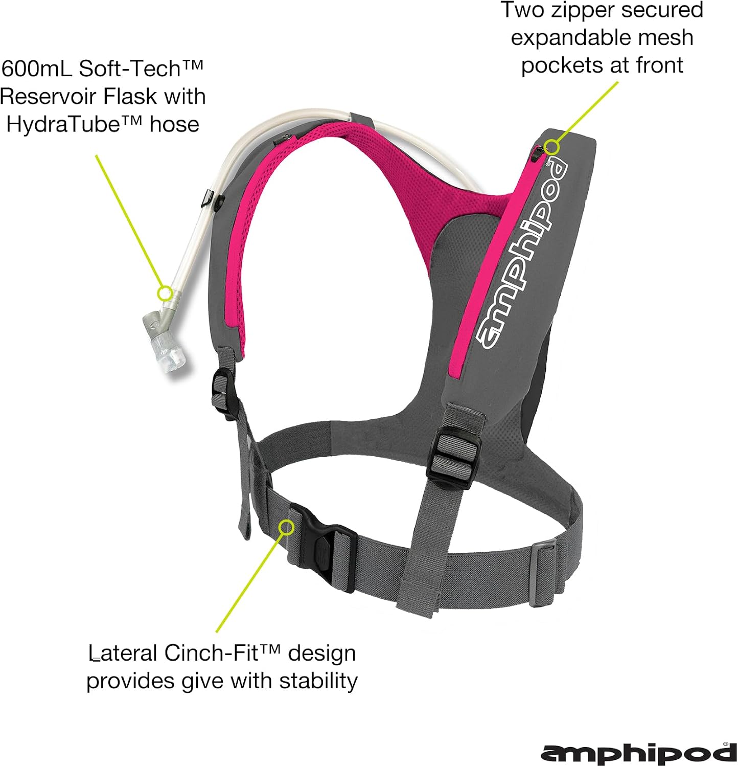 Amphipod PureRun Ultralight Hydration Vest with 600 mL Reservoir/Bladder for Endurance Training, 5K/10K Running, Men & Women - Bella