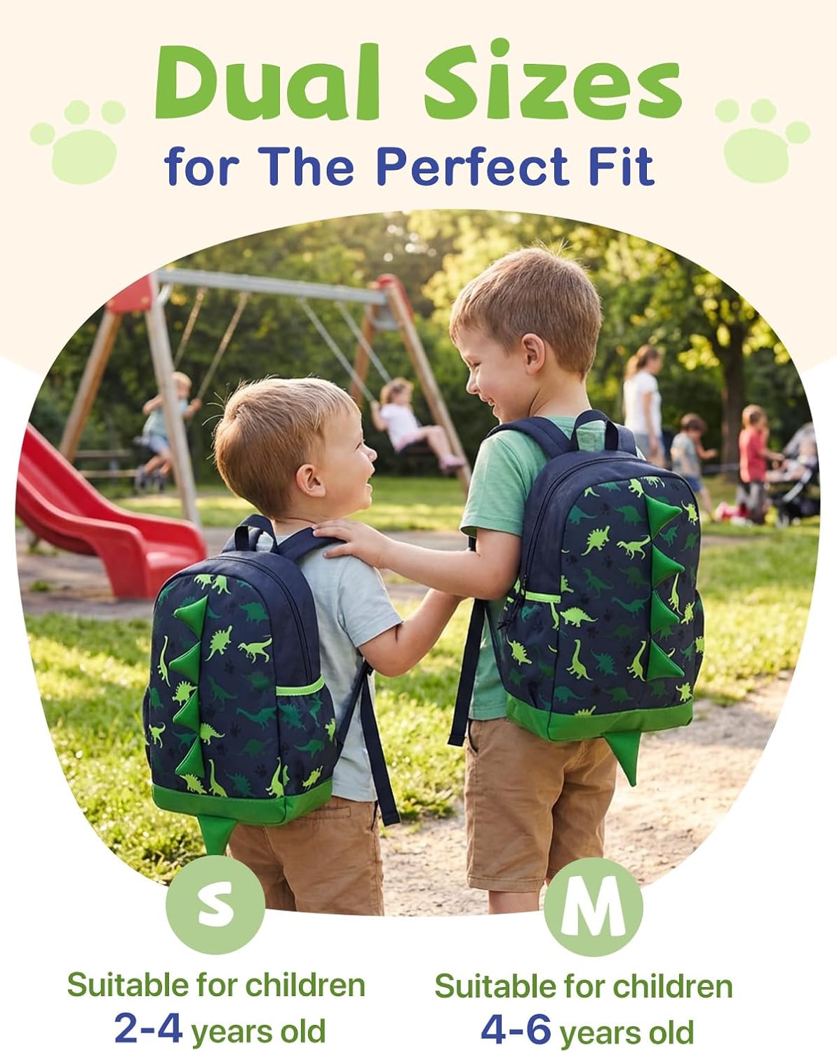 VASCHY Dinosaur Toddler Backpack, Cute Little Boys Girls Kids Schoolbag Bookbag w Chest Strap