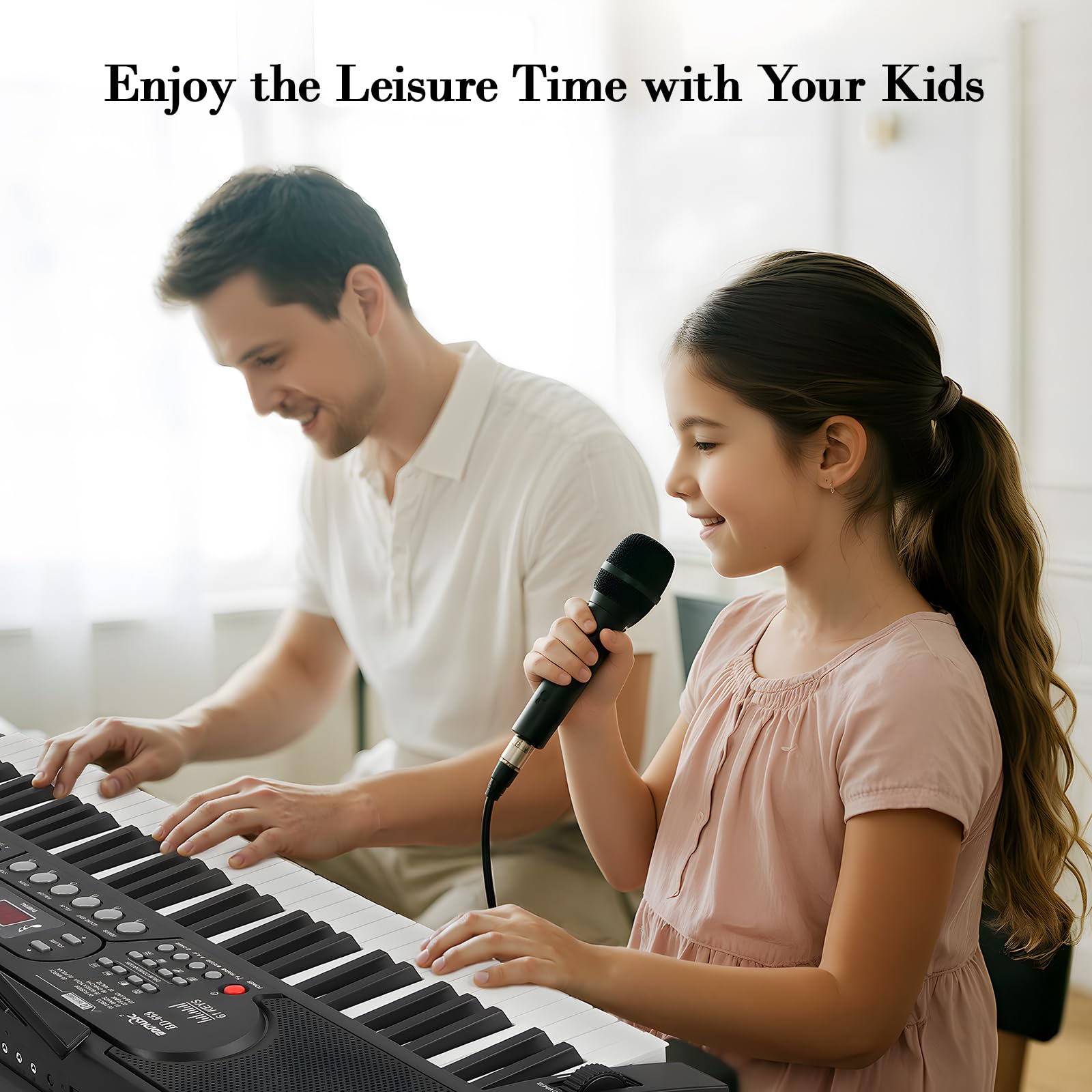 Pianola Elettrico 61 Tasti, Portatile Tastiera Pianoforte Digitale con Doppio Alimentatore, Leggio per Spartiti, Adesivi per Note Pianoforte, Microfono Cuffie, Tastiera Musicale per Principianti