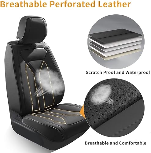 Miniatura 4 de RAWAKORW Fundas de asiento de automóvil de piel sintética para Kia Soul 2015-2023 2024  Juego delantero personalizado con compatibilidad con bolsa