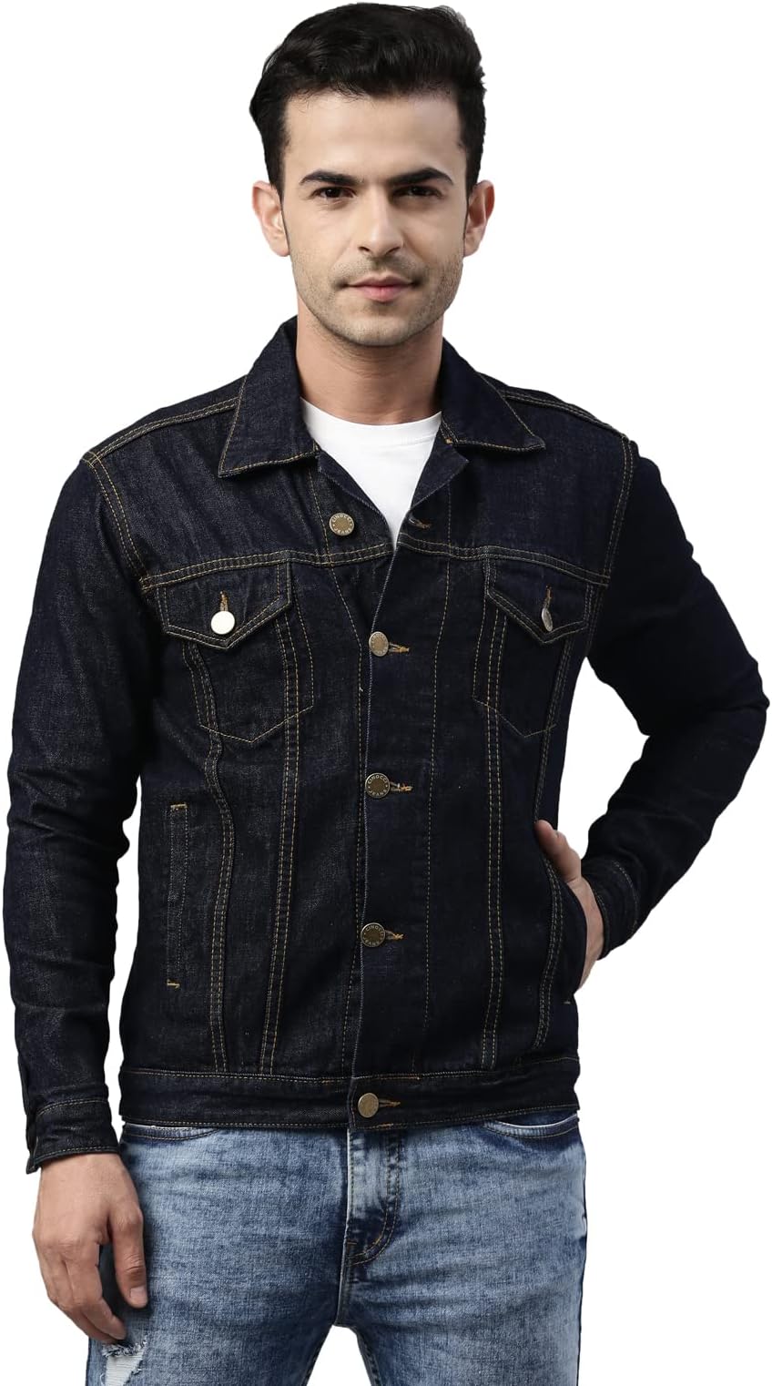 Cinocci Men's Blue Solid Cotton Jacket (CIN1028)