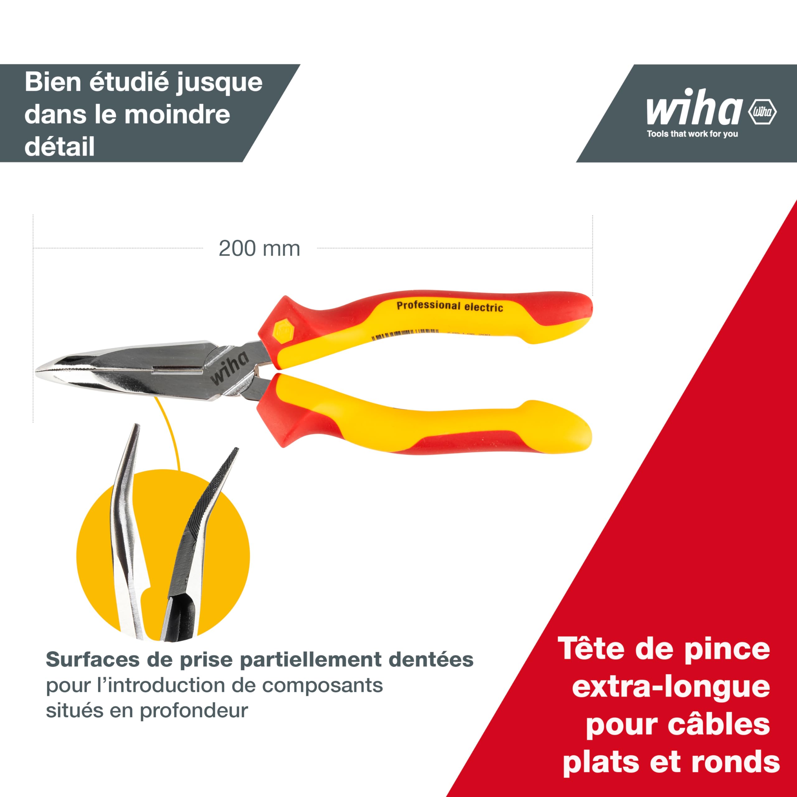 Wiha 26729 - Alicates de boca semi-redonda Professional electric Z 05 1 06 200 mm Professional electric Cod. Z05120006 Rouge