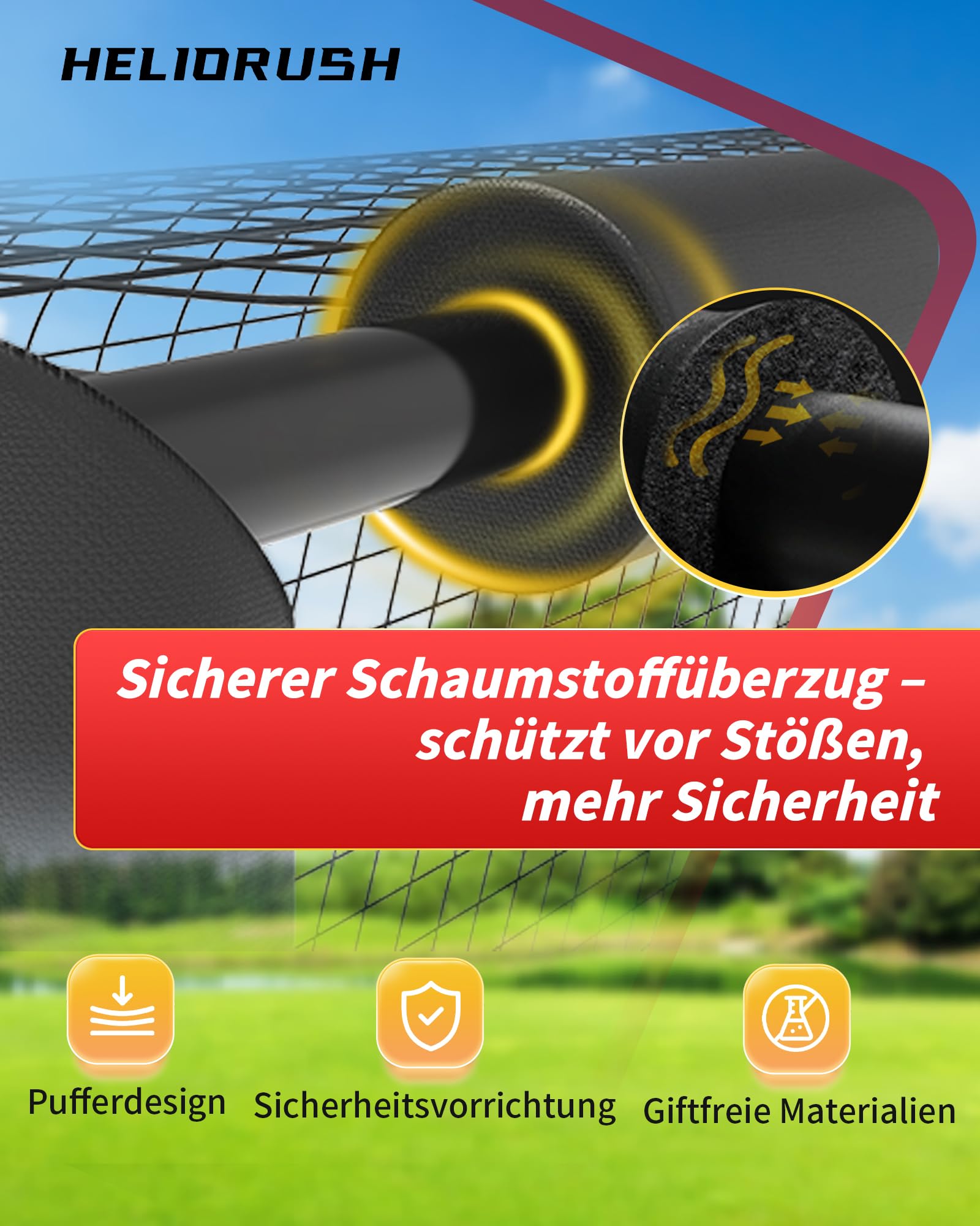 Fußballtor für Garten Kinder - 32mm Stahlrahmen & EPE-Polsterung, Wetterfestes Tor Set mit 33-lagigem PE-Netz & U-Erdanker (180/240/300cm)