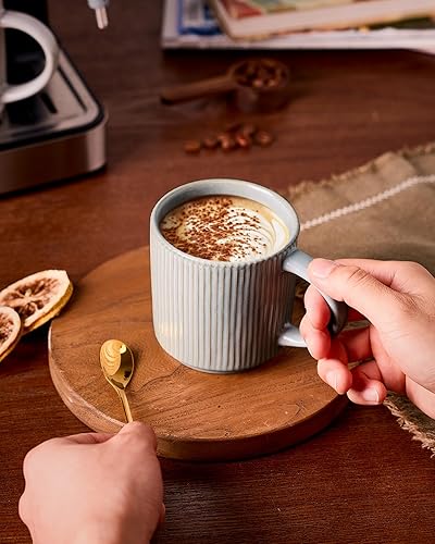 Miniatura 21 de famiware Star - Juego de tazas de café para 6 unidades, 12 onzas, con asa, para café, té, cacao, leche, cerámica, carbón oscuro mate Star-Matte Dark