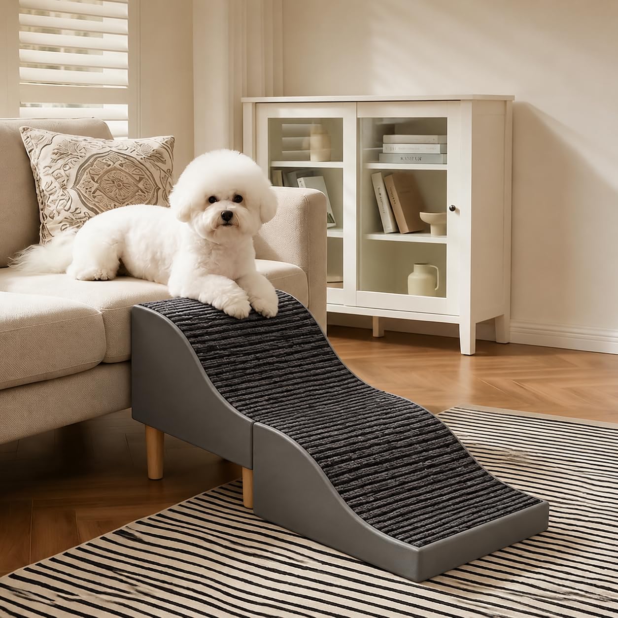 Rampa per Pieghevole Antiscivolo per Animali Domestici Anziani o di Piccola Taglia, Grigio Scuro, Altezza 46cm