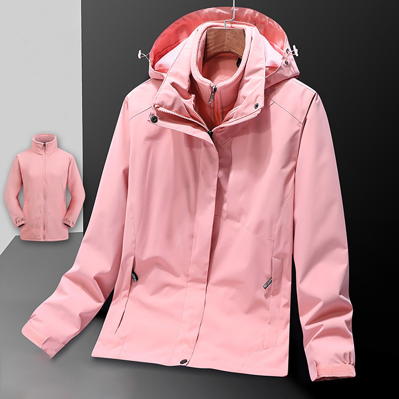 Giacca da trekking impermeabile da donna, giacca antipioggia spessa tinta unita giacche a vento con tasche con cerniera Baggy antivento con cappuccio impermeabile impermeabile trench cappotti casual