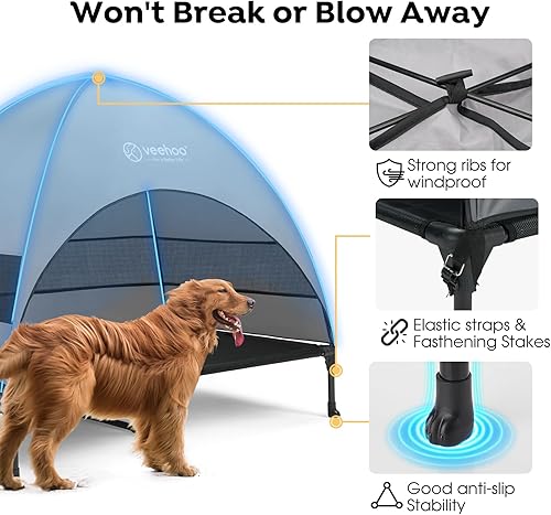 Miniatura 5 de Veehoo CWC2411 - Cama elevada de enfriamiento para perros con toldo y sombra extraíble, patas antideslizantes, cuna elevada para perros grandes,