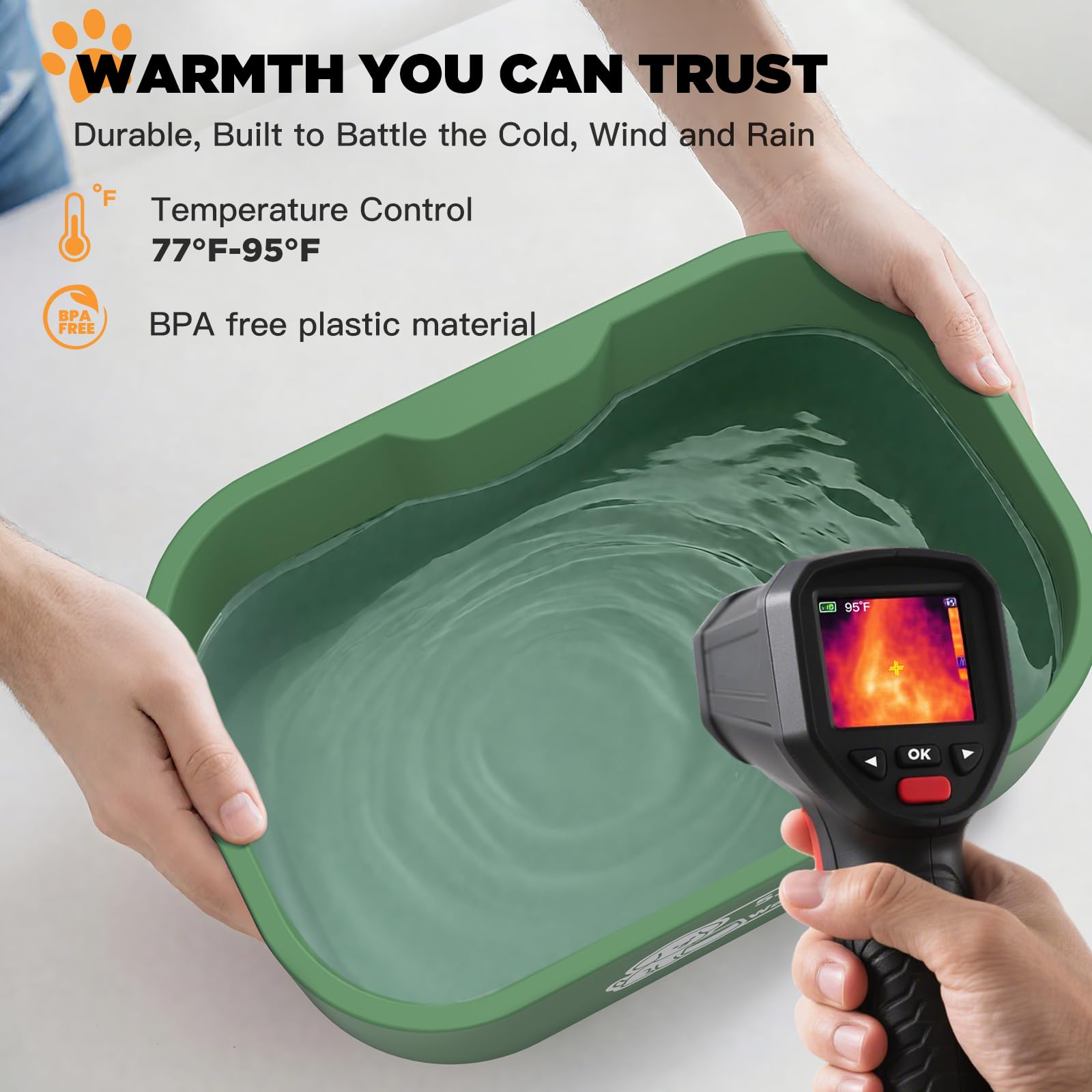 IPOW Cuenco de agua con calefacción para mascotas, rectangular extra grande de 5.5 L, duradero, para exteriores, con cable antimasticación, mantiene el agua caliente a 25.0-35.0 °C para gatos y perros