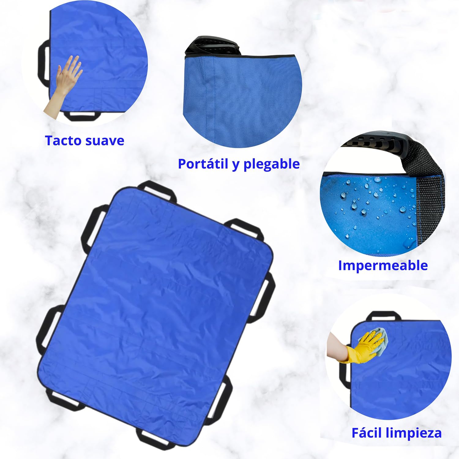 Tabla De Transferencia De Pacientes, Sábana Deslizante Para Pacientes, Tabla De Transferencia De Pacientes Reutilizable Lavable, Manta De Transferencia Para Mover y Levantar Pacientes (azul)