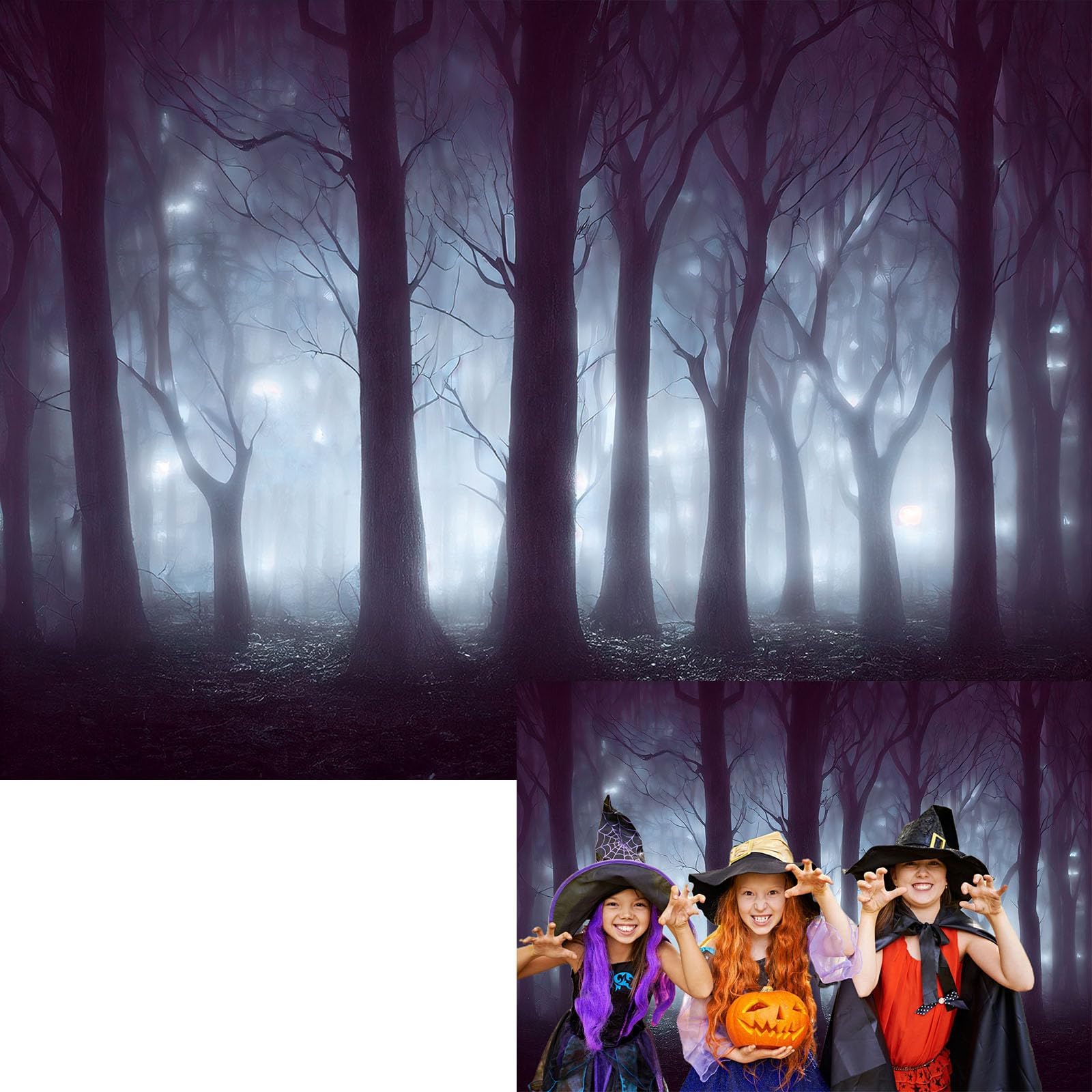8x6ft Halloween Magic Forest Backdrop Misty Dead Trees Swamp Ghost Background Spooky Forest Trick or Treat Child Wizard Photo Studio Portrait Prop, 240x180cm(WxL), Dark