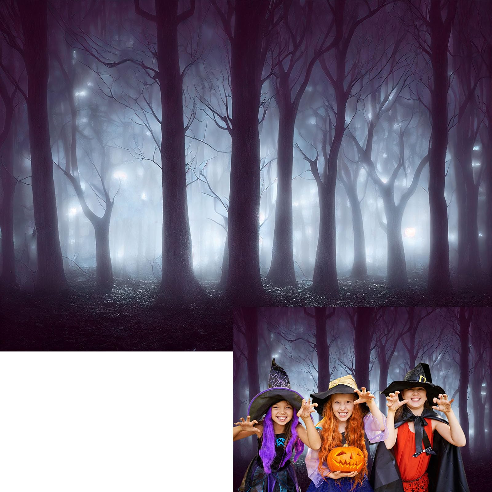 8x6ft Halloween Magic Forest Backdrop Misty Dead Trees Swamp Ghost Background Spooky Forest Trick or Treat Child Wizard Photo Studio Portrait Prop, 240x180cm(WxL), Dark