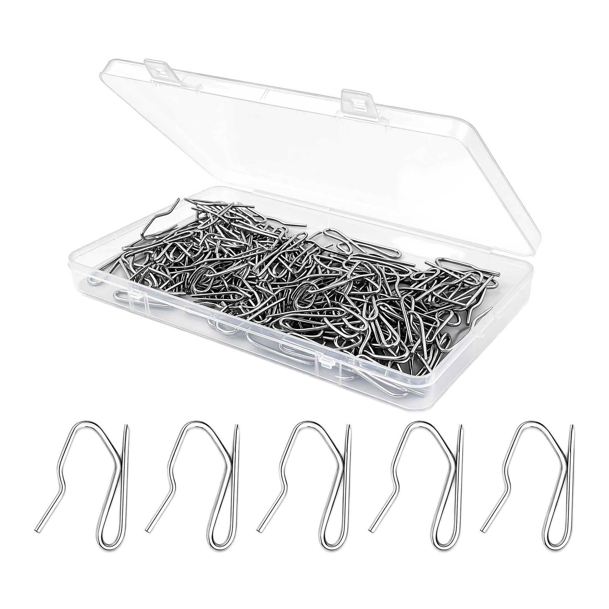 Miss Pen 100-Pack Stainless Metal Curtain Hooks, Heavy Duty Metal Drapery Pin Hooks for Pinch Pleat, Pencil Pleat Curtains, Window and Shower