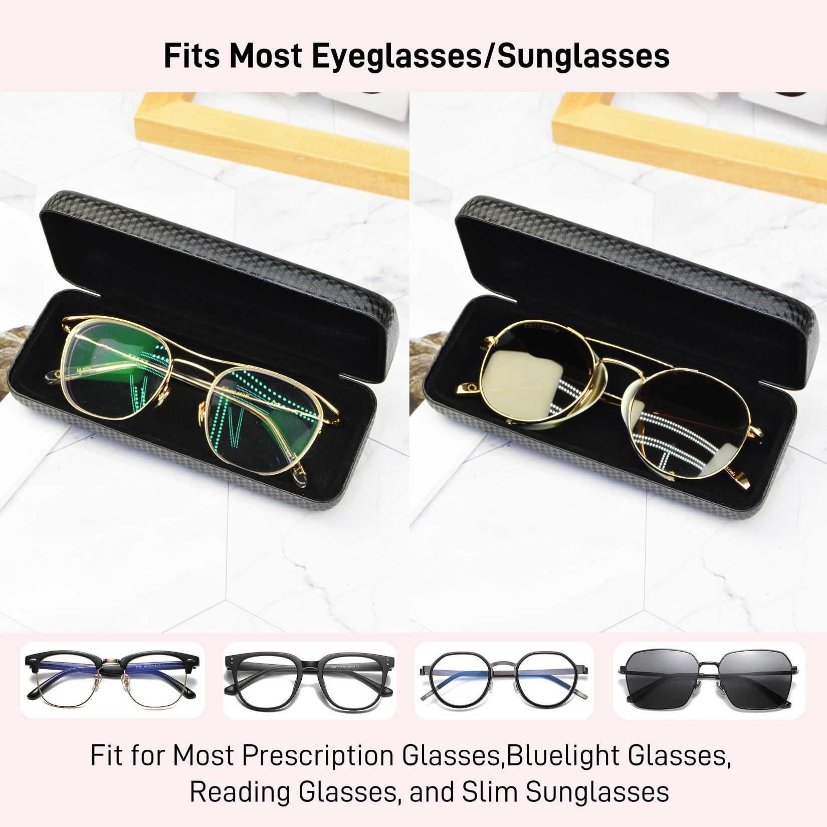 3 Stücke Brillenetui, Brillenetui Hardcase mit Carbon Faser Abdeckung, Brillenhülle für Herren Damen,Brillen Etui Hart Schwarz Glasses Case,Sonnenbrillen Etui