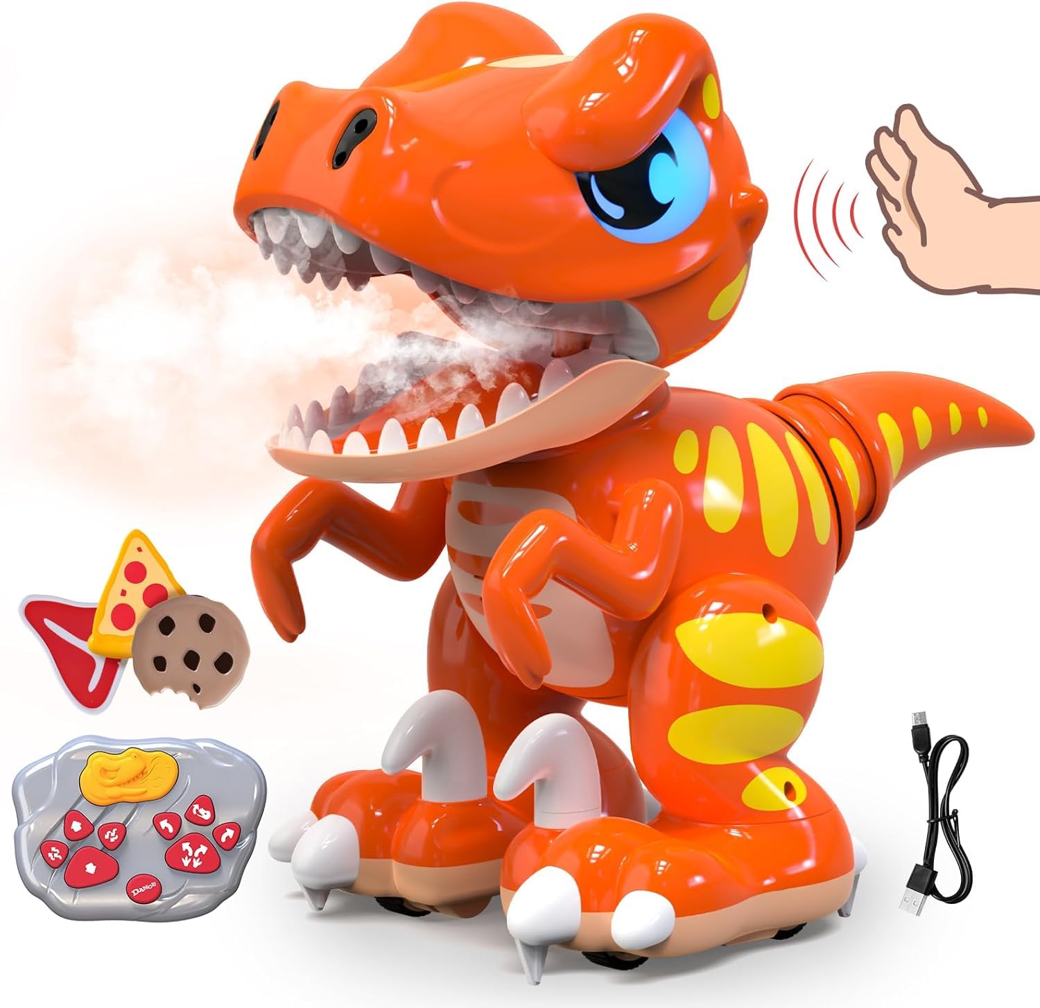 Remote Control Dinosaur Toys for Kids Rechargeable Realistic RC Velociraptor Toy with Spraying, Dance, Gesture Sensing Smart Robot Toy for Boys Girls 3 4 5 6 7+ Walking Robots Dino Birthday Gift