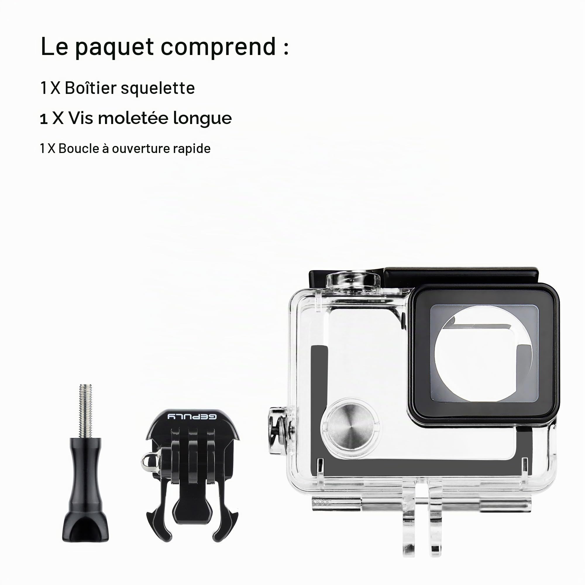 GEPULY Boîtier squelette pour GoPro Hero 4, Hero 3+, Hero 3 Action Camera Side Open Boîtier de protection avec porte arrière squelette pour caméra GoPro Hero4, Hero3+, Hero3