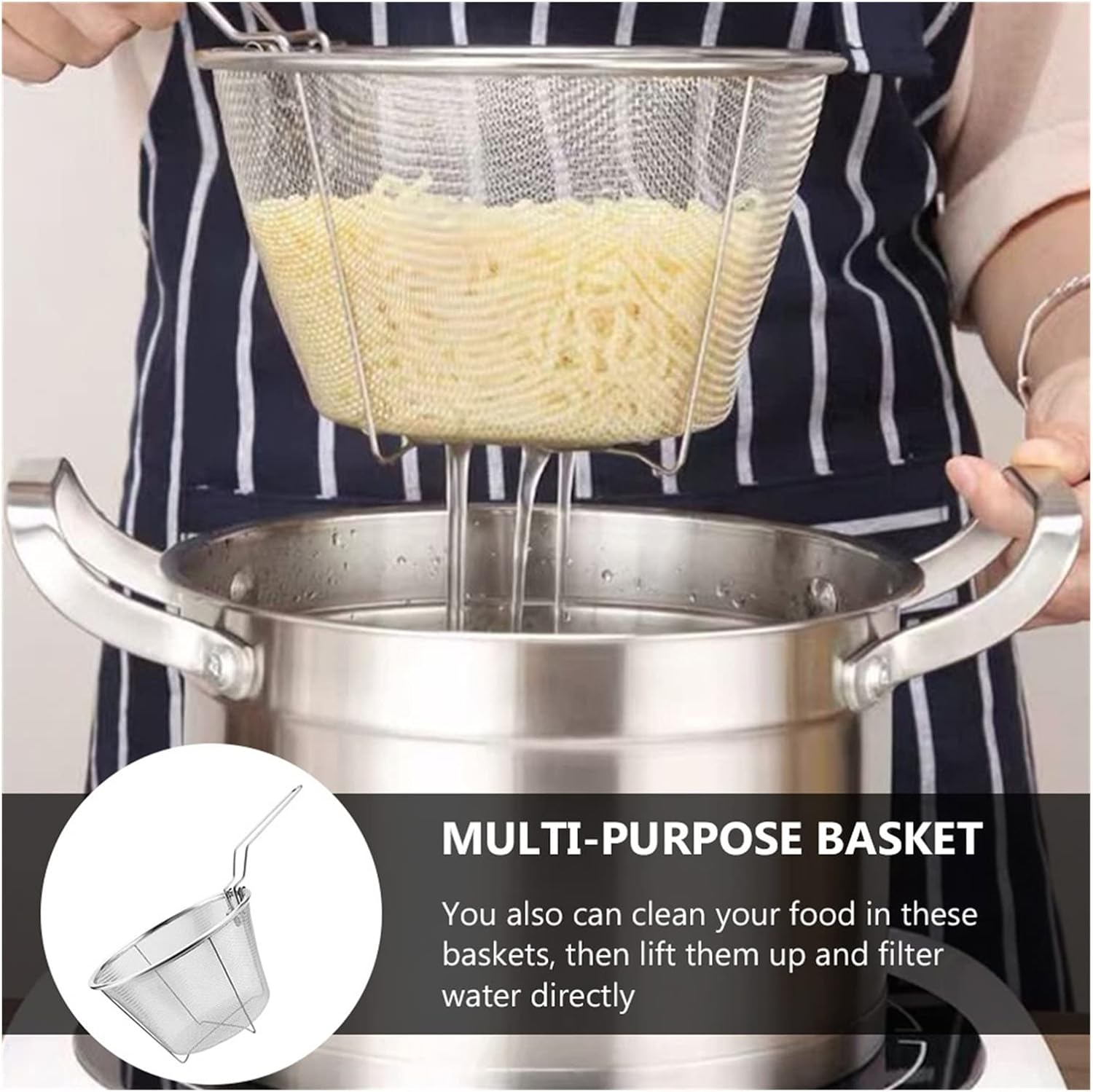 Chip Serving Frying Baskets Food Strainers Stainless Steel Strainer Frying Basket Utility Folding Frying Basket Strainer Kitchen Tools French Fries Cooking Frying Basket Crisper Basket