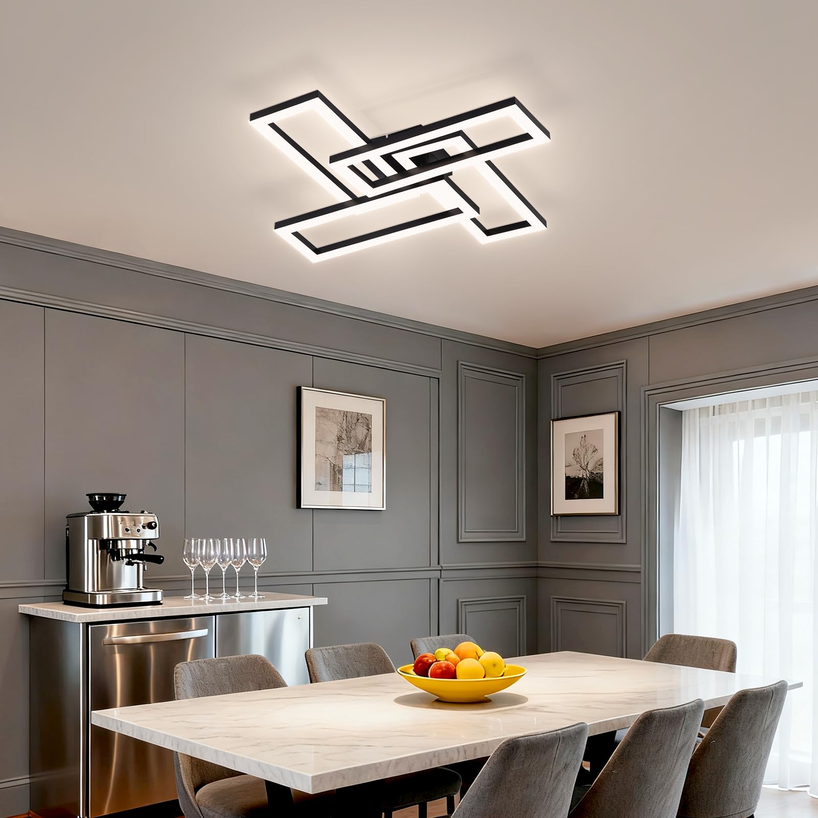Lampa sufitowa LED, ściemniana, 56 W, 66 cm, czarna, nowoczesna lampa do salonu z pilotem zdalnego sterowania, 3000-6500 K, 4-kwadratowa lampa do sypialni, oświetlenie sufitowe LED, do biura