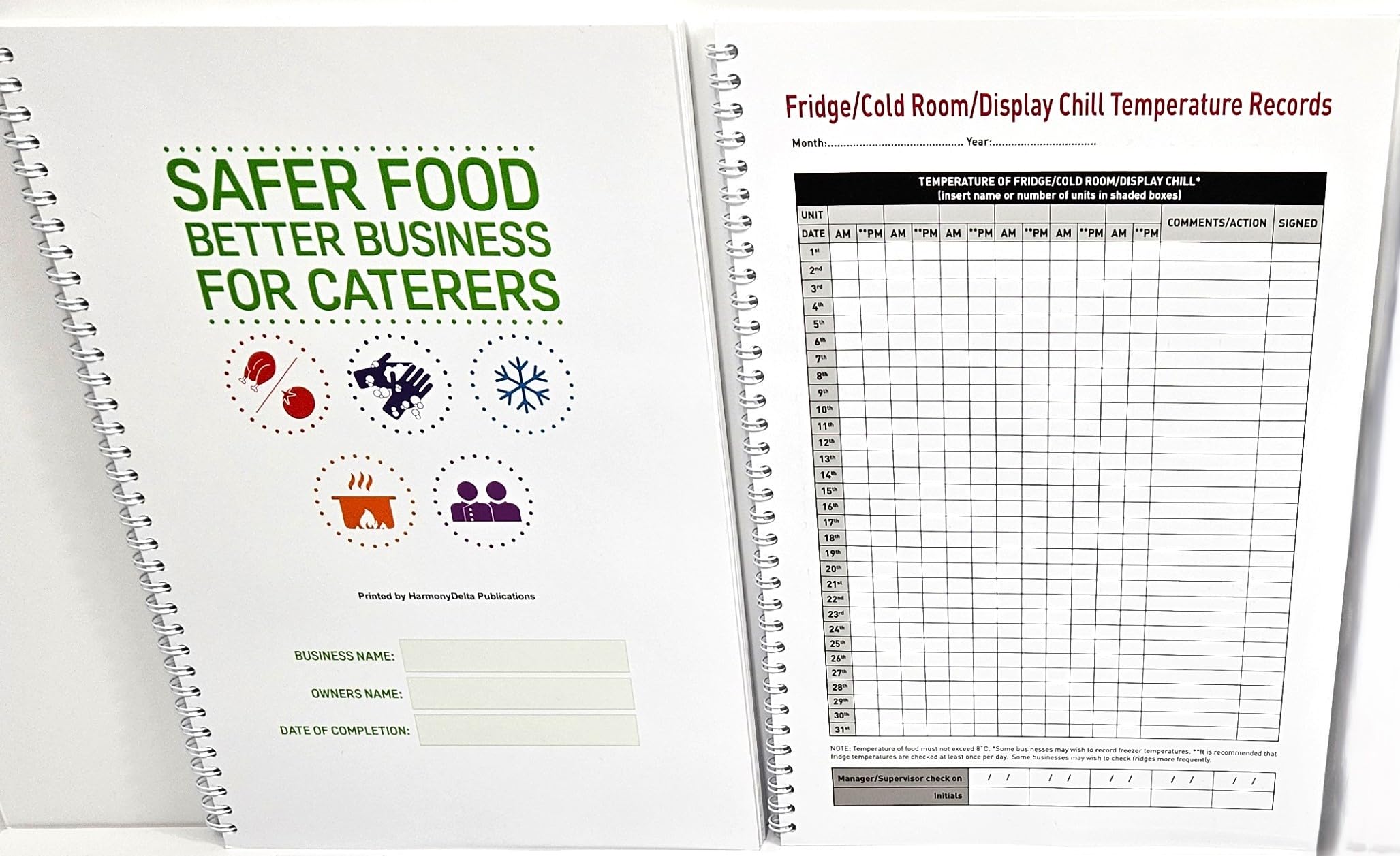 2025 Safer Food Better Business, Food Safety Book for Caterers with 13 Month Diary & a Fridge/Cold Room/Display Chill Temperature Records Book