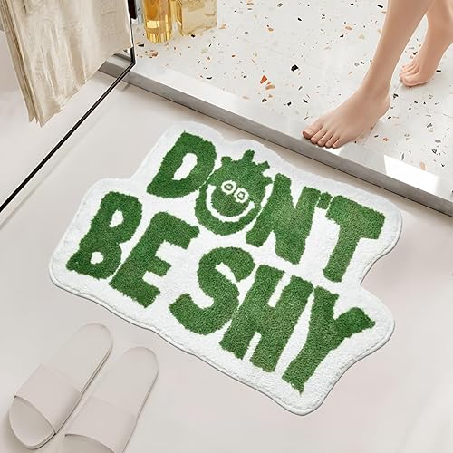 Miniatura 6 de Alfombra de baño con texto en inglés Don't Be Shy, bonita alfombra de baño antideslizante con letras divertidas, de felpa ultra suave, de secado