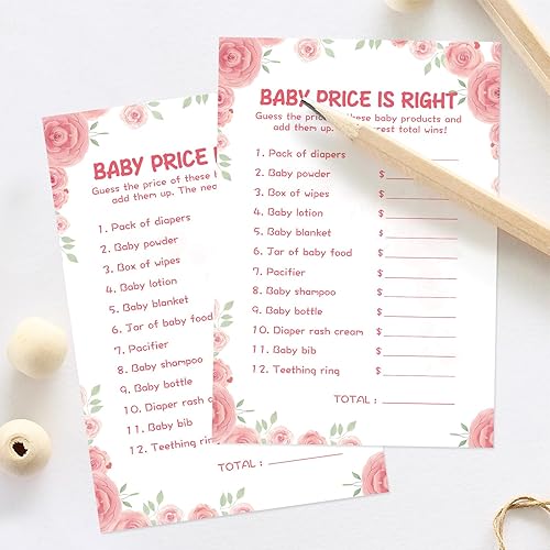 Miniatura 4 de 50 juegos de baby shower para niñas el precio es correcto, tema floral, cartulina gruesa, divertidos y fáciles de jugar, divertidos juegos de baby