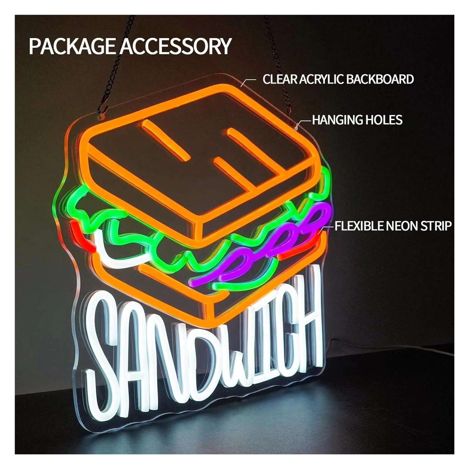 LED néon signe Enseigne Au Néon Sandwich USB À Intensité Variable, Lumière Pour Cuisine, Restaurant, Restauration Rapide, Bar, Entreprise, Décoration De Fête, 35cmx32cm