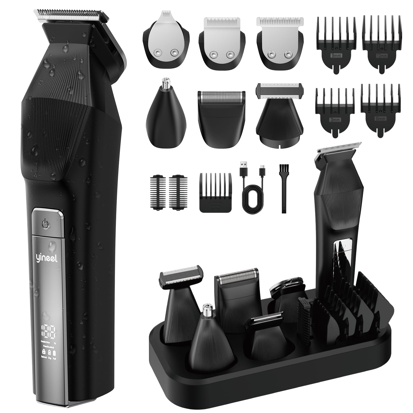Yineel Haarschneidemaschine, Barttrimmer Herren, Körper-/Nasen-/Bart-/Schnurrbart-/Konturen-Trimmer Set, Rasierer herren elektrisch mit USB-C-Ladung, IPX7 Wasserdicht, Geschenkeset für Männer