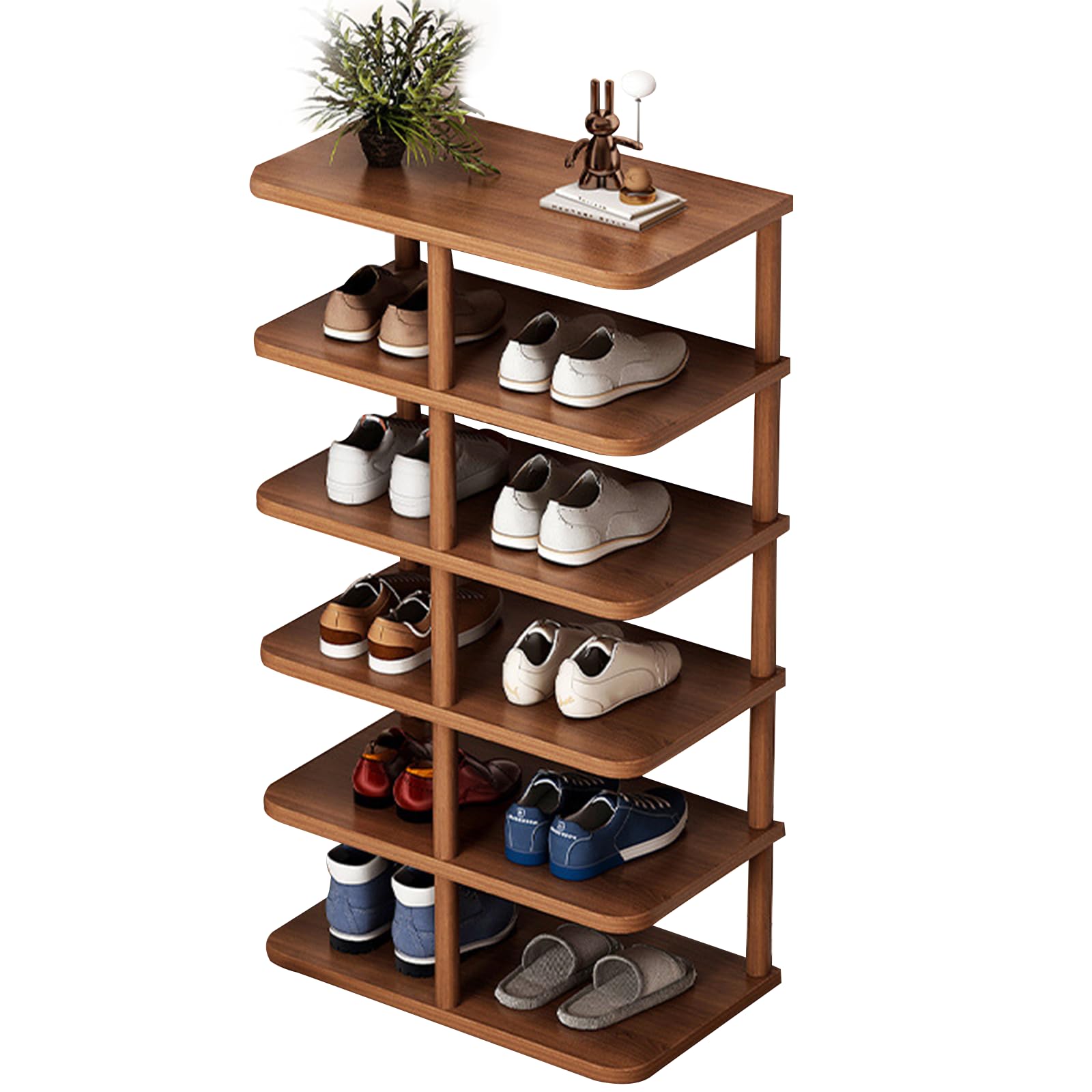 6 Tier Tall Shoe Rack, Narrow Vertical Wooden Shoe Storage Organiser