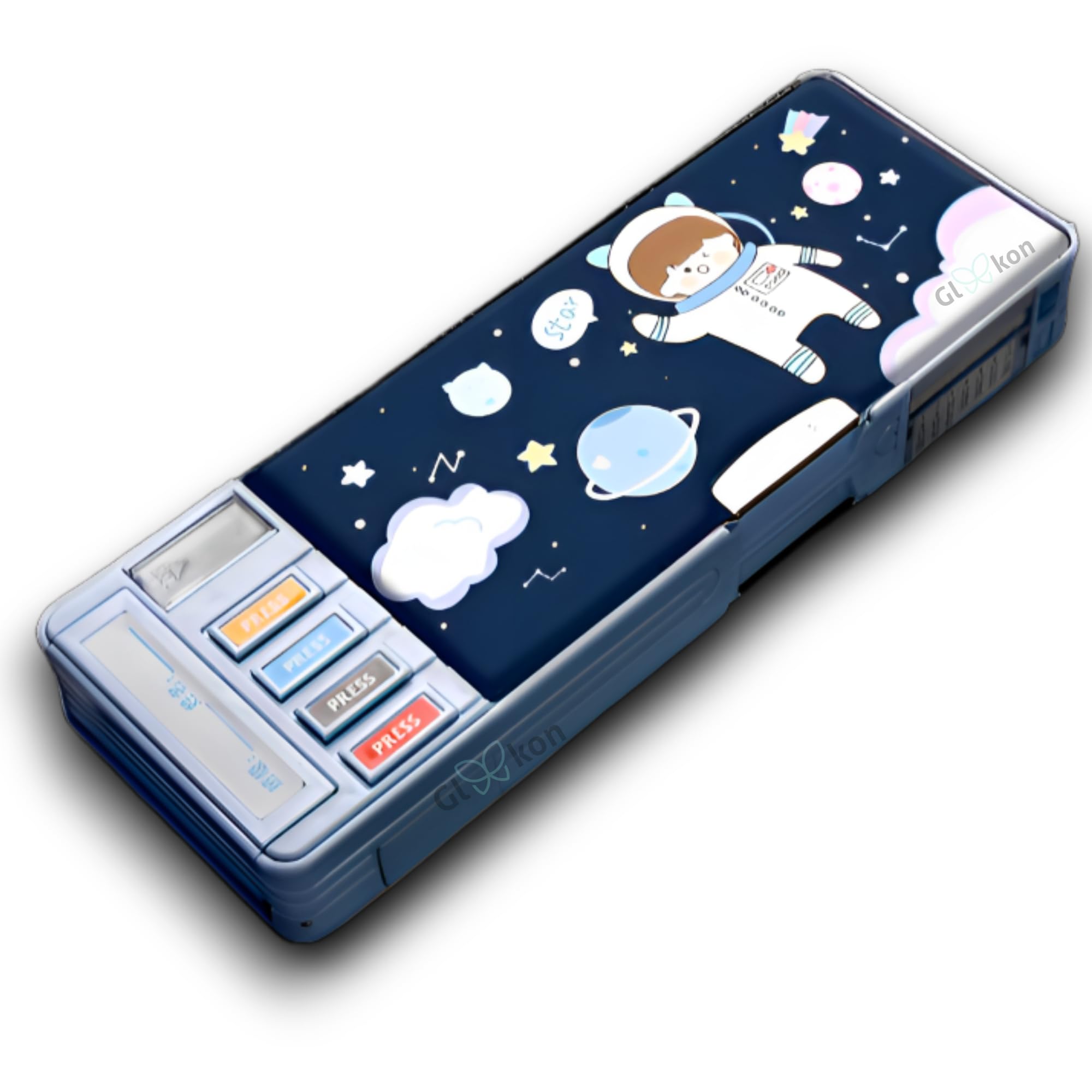 Gleekon Plastic Space Astronaut Pencil Box For Girls & Kids, Compass Box For Boys, Pencil Pouch For School, Pencil Case Gift For Boys (Space Button), Multicolour