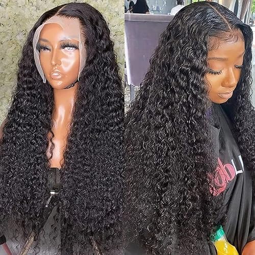 34 Inch Water Wave Lace Front Wigs Human Hair 13x4 HD Transparent Lace Frontal Wigs Human Hair Pre Plucked 180% Density Deep Wave Lace Frontal Wigs Human Hair Wet and Wavy Wigs for Black Women