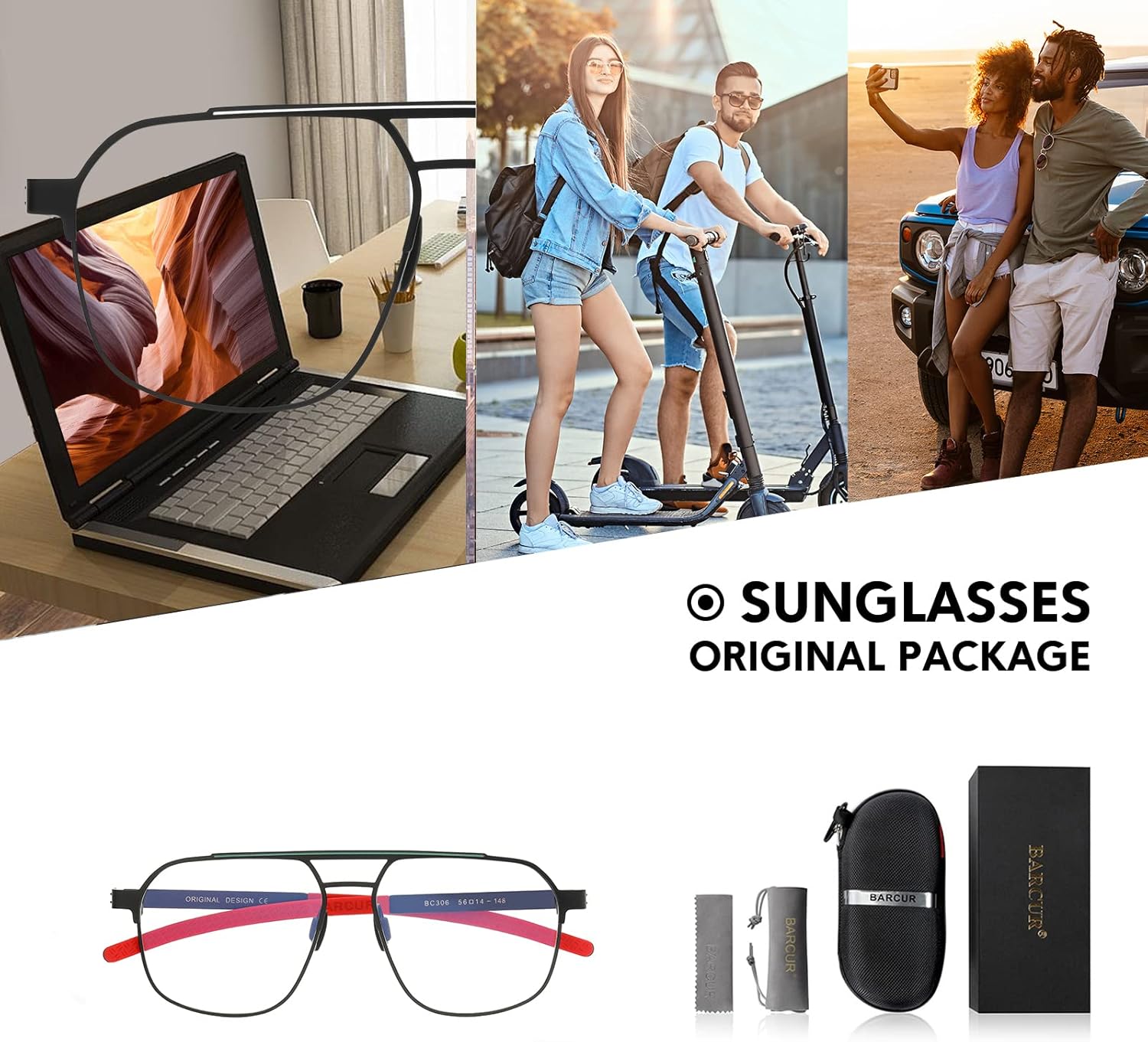 Barcur Design Seconds Photochromic&Blue Light Blocking Sqaure Aviator Sunglasses/Glasses for Men Women BC306 - Image 7