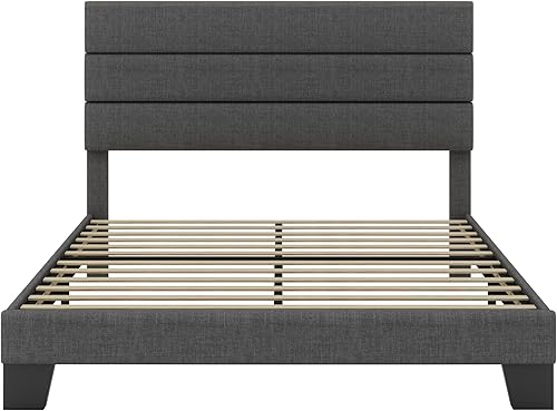 Miniatura 9 de SHA CERLIN Marco de Cama Plataforma Queen con Cabecera de Tela Tapizada, Base de Colchón con Fuerte Soporte de Listones de Madera, No Necesita