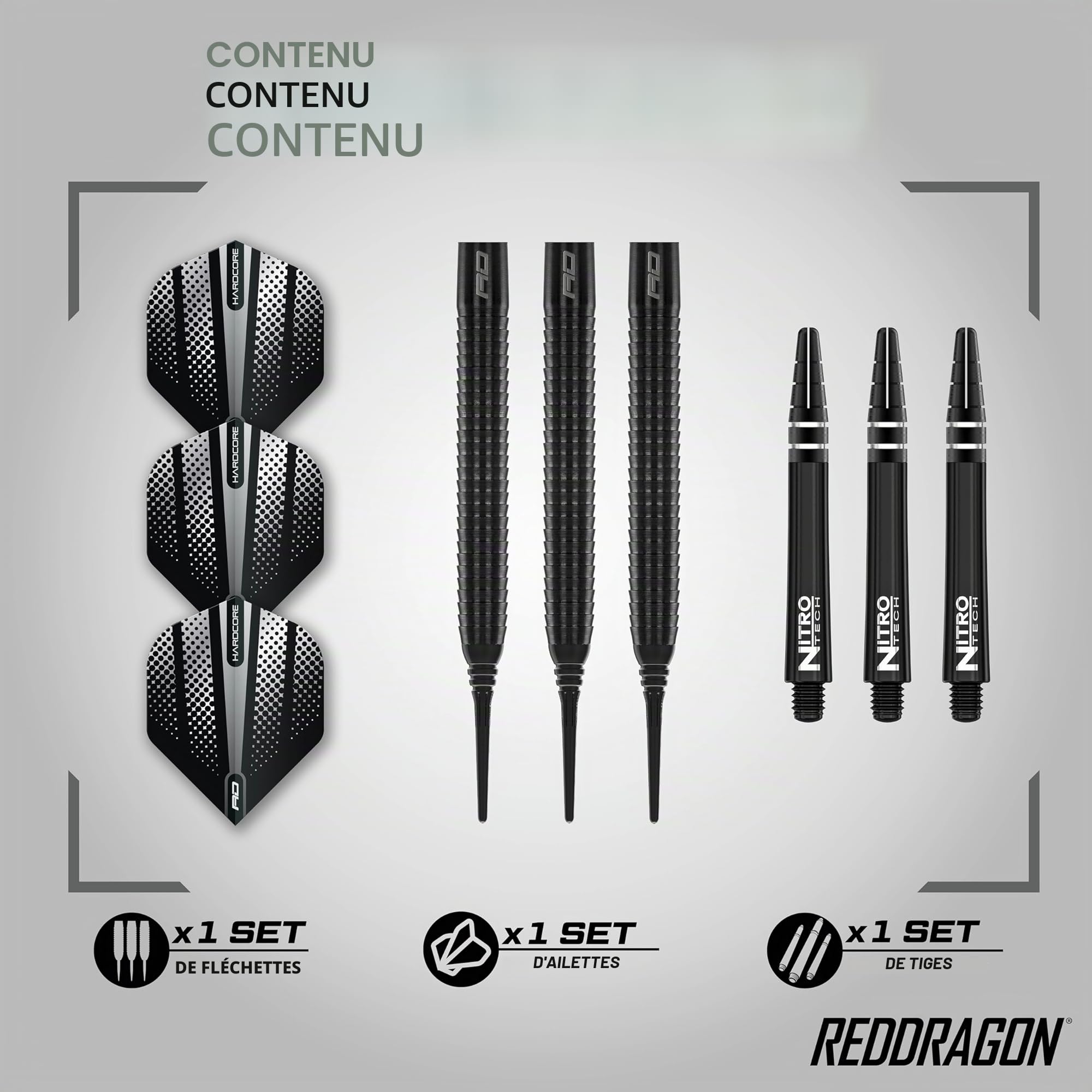 RED DRAGON Flechette Pointe Plastique 20g Razor Edge Fléchettes Softip 85% Tungstene (18g) | Flechettes pour Cible Electronique | 3 x Fléchette Professionnelle | 3 x Ailettes | 3 x NitroTech Tiges