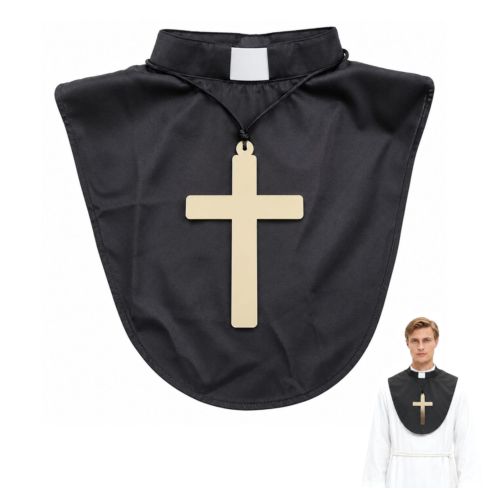 elook Classic Priest Collar and Cross Set, Professional Priest Costume